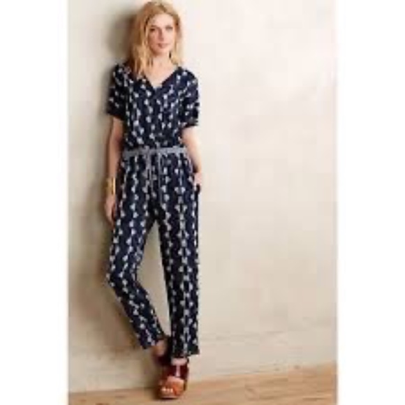 Velvet By Graham & Spencer Navy/White Narvan Ikat Jumpsuit Sz XL - Picture 2 of 8